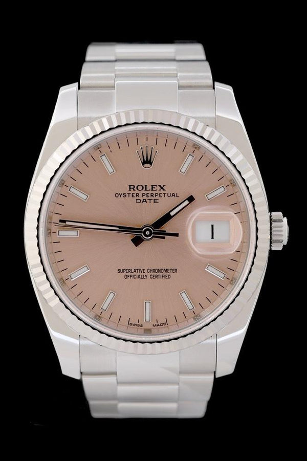 Rolex Date - 34 mm - Ref. 115234 - Box &amp; Papiere - Edelstahl - Automatik - Rose Zifferblatt - Jahr: 2015 - Premium Luxusuhr - Bild 1