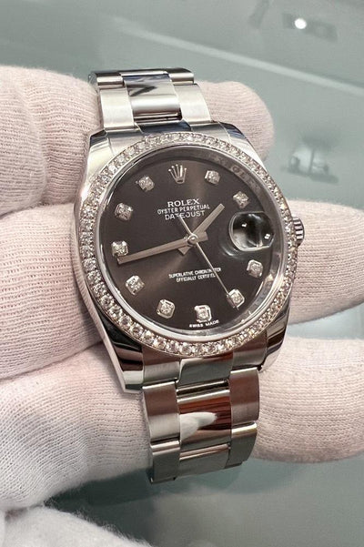 Rolex Datejust 36 - Ref. 116244 - Box &amp; Papiere - Factory Diamanten Lünette &amp; Zifferblatt - Edelstahl - Automatik - Jahr: 2014 - Premium Luxusuhr - Bild 3