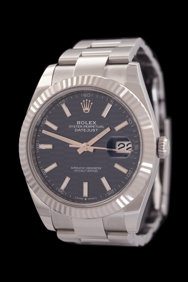 Rolex Datejust 41 Blue Faltet Motif Dial - 126334 - Edelstahl/Weissgold - Box/Papiere - LC100 - Jahr: 08/2023 - Neu &amp; Verklebt! - Premium Luxusuhr - Bild 1