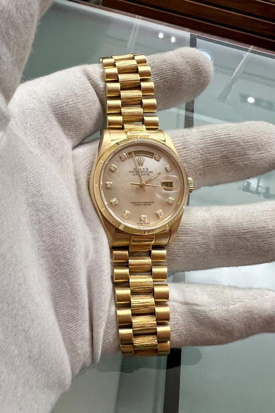 Rolex Day-Date 36 Borke - Ref. 18078 - 18 Karat Gelbgold - MOP Zifferblatt - Diamant Indizes - Jahr: 1986/1987 - Selten! - Premium Luxusuhr - Bild 7