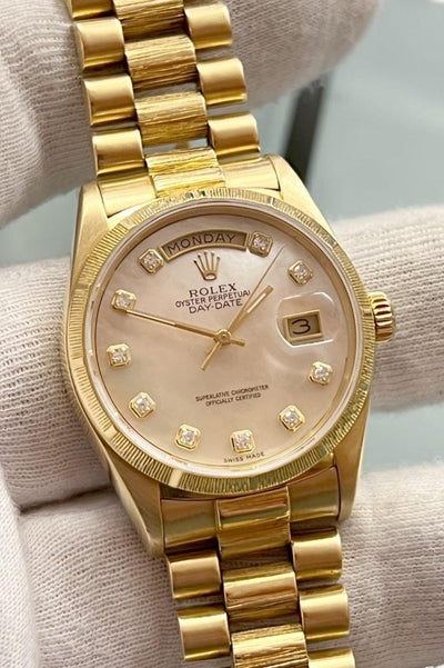 Rolex Day-Date 36 Borke - Ref. 18078 - 18 Karat Gelbgold - MOP Zifferblatt - Diamant Indizes - Jahr: 1986/1987 - Selten! - Premium Luxusuhr - Bild 8